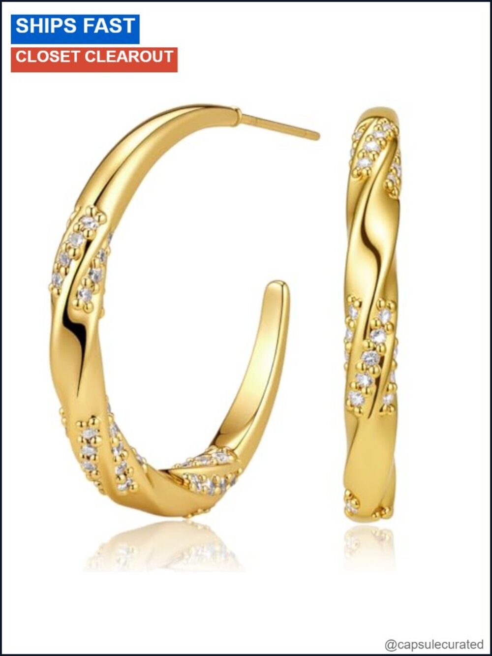 18K Gold Plated Twisted Hoop Earrings with S925 Sterling Silver Post